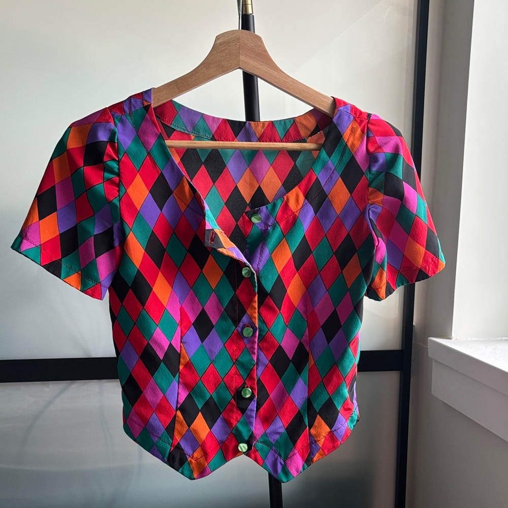 Colorful Harlequin Patterned Women's Top